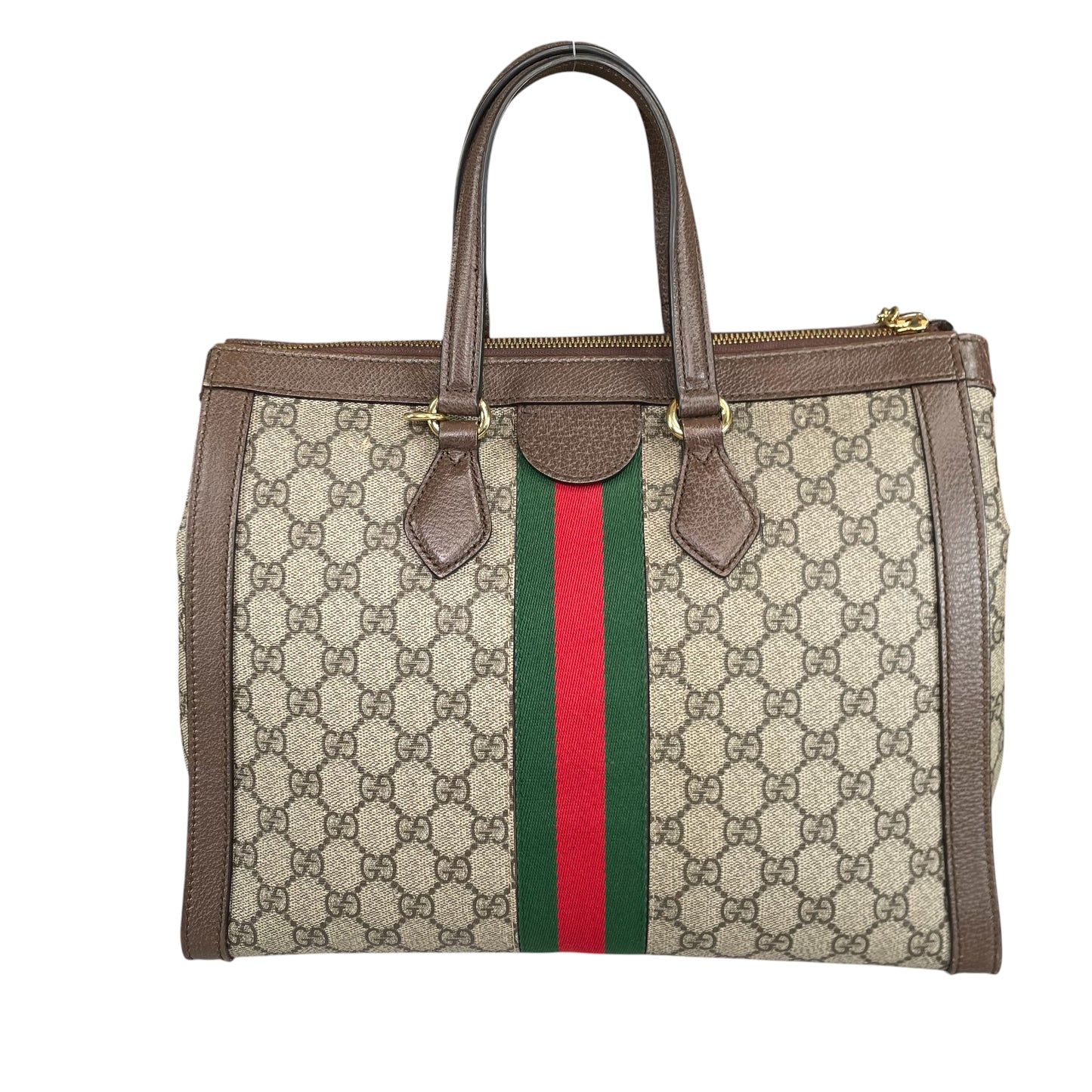 Gucci GG Ophidia GHW Leather Supreme Brown Canvas Crossbody Medium 2-Way Tote