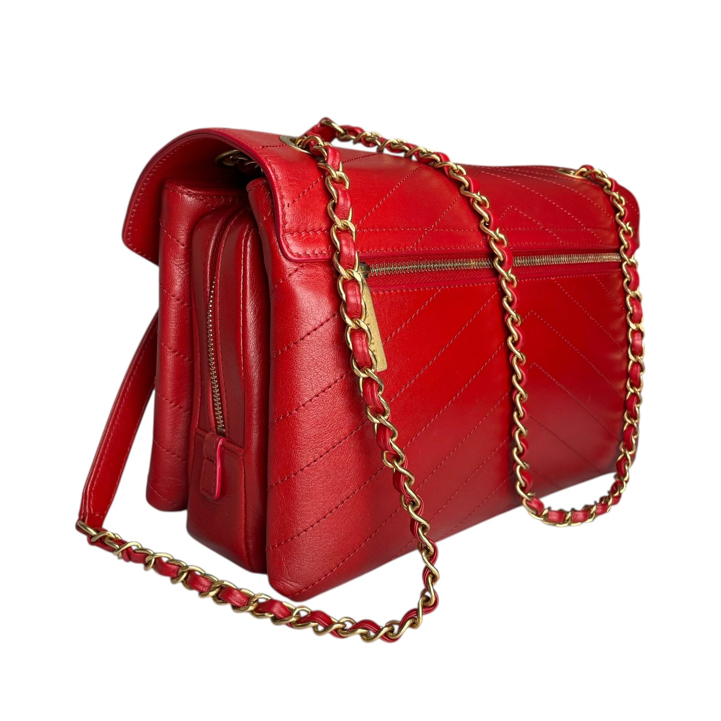 Chanel Paris–Seoul Chevron Envelope Leather Flap Bag – Red – Medium