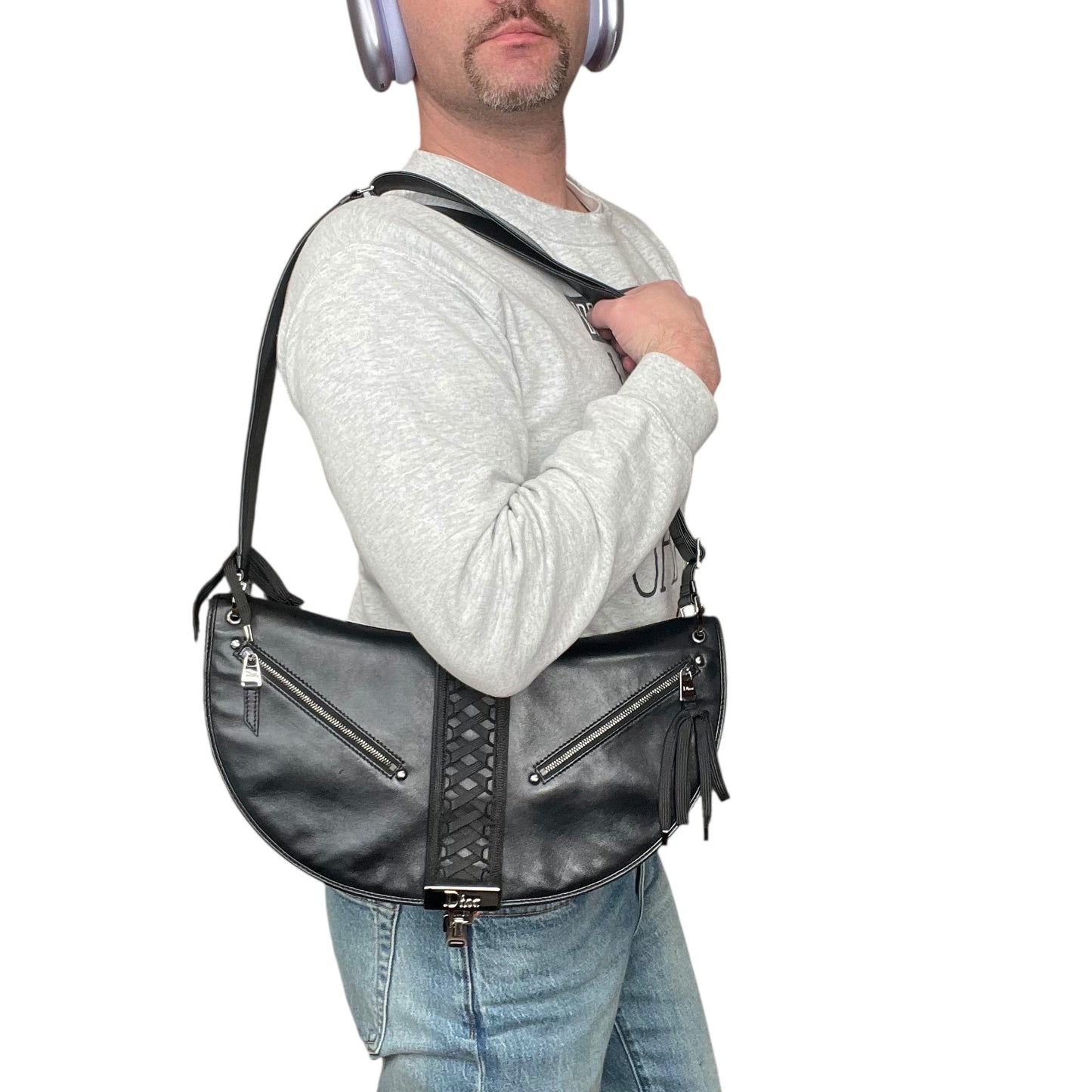 Christian Dior Admit It Corset Black Leather 2-Way SHW Shoulder Crossbody Purse