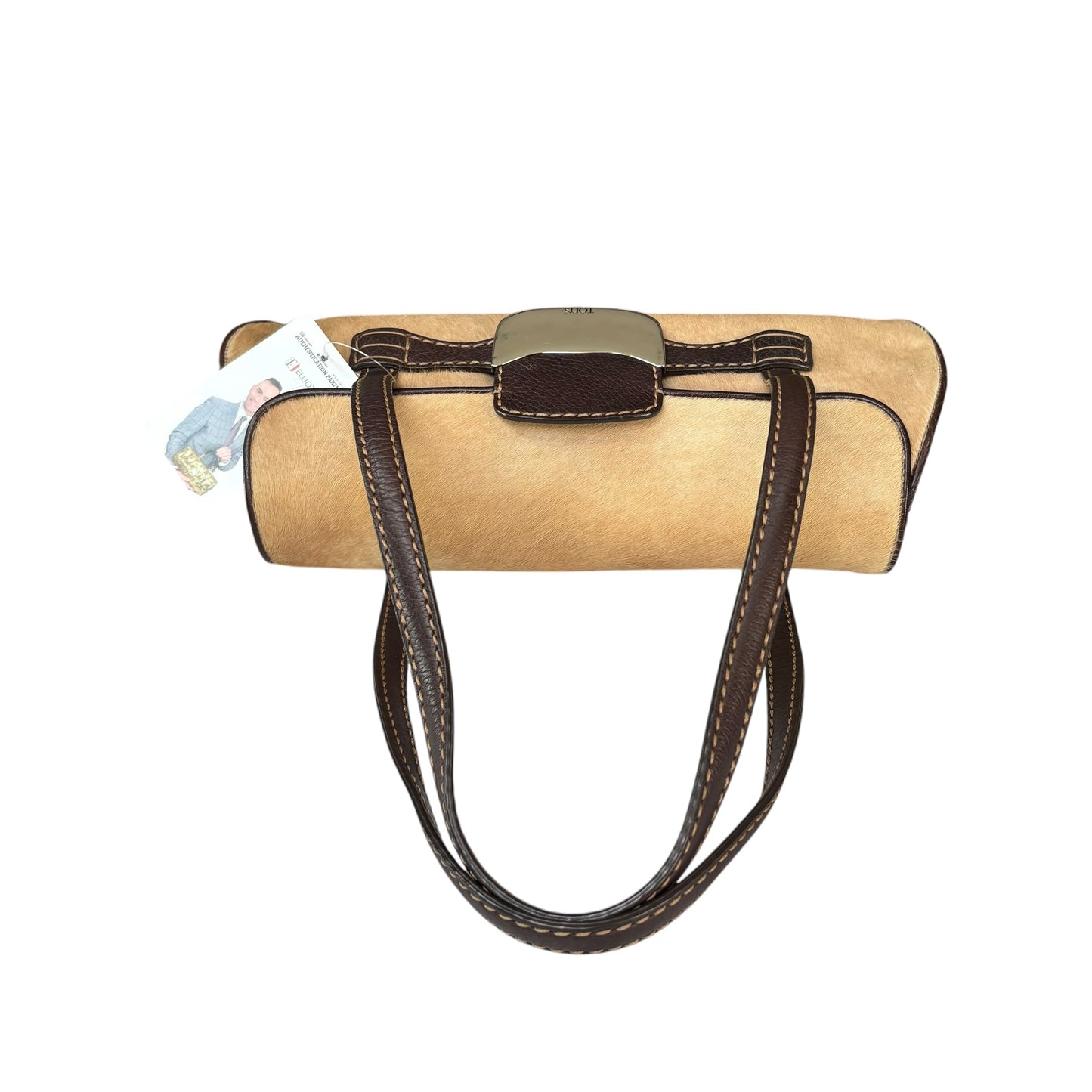 Tod’s Fawn Hair Calf Pony Brown Leather Baguette Shoulder Purse