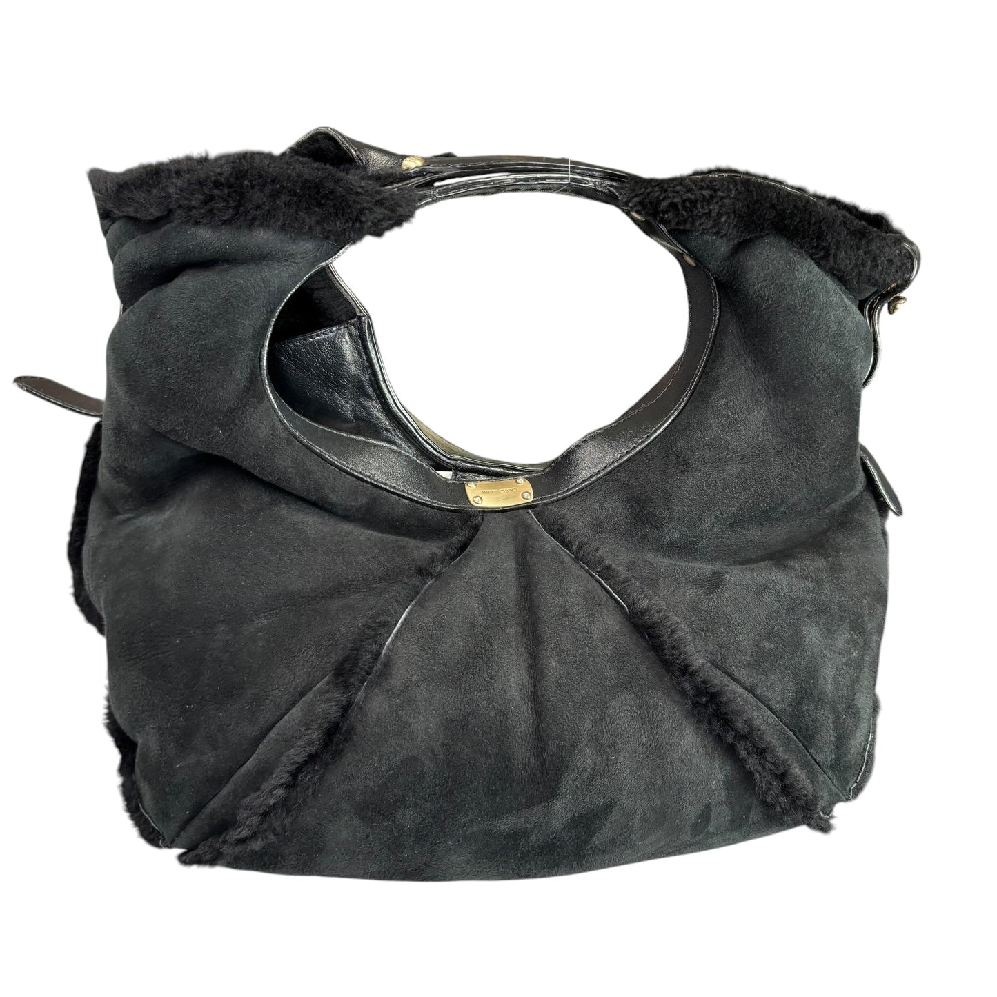Jimmy Choo Black Shearling GHW  Large Shoulder Hobo