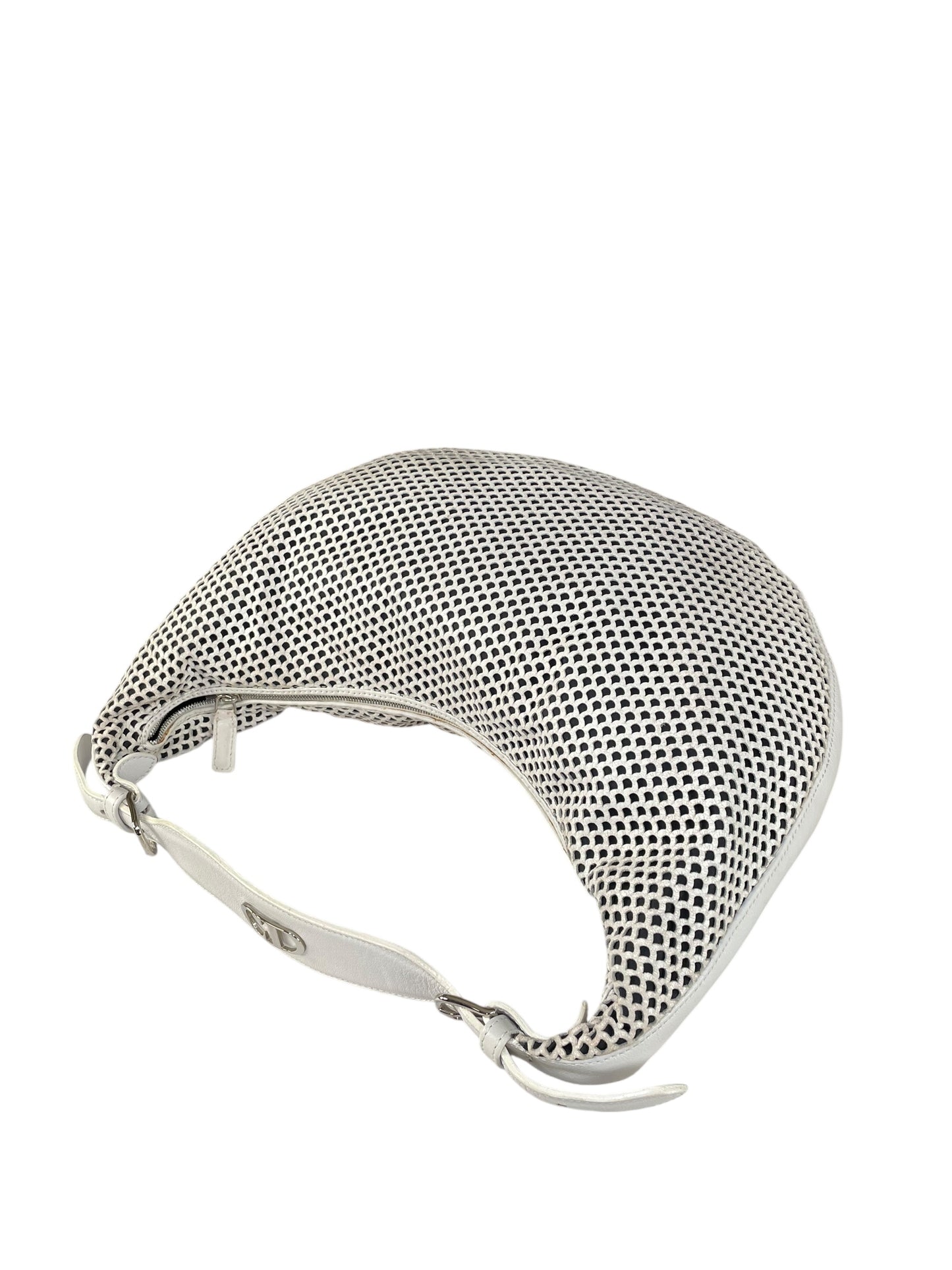Christian Dior Y2K Perforated White Leather CD Logo Medium Hobo Bag