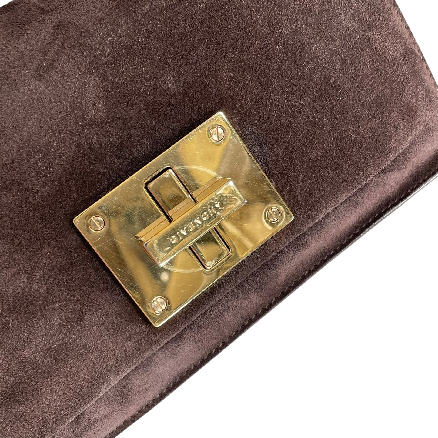 Givenchy Turn-Lock 4G Brown Suede GHW Woven Strap Clutch Handbag