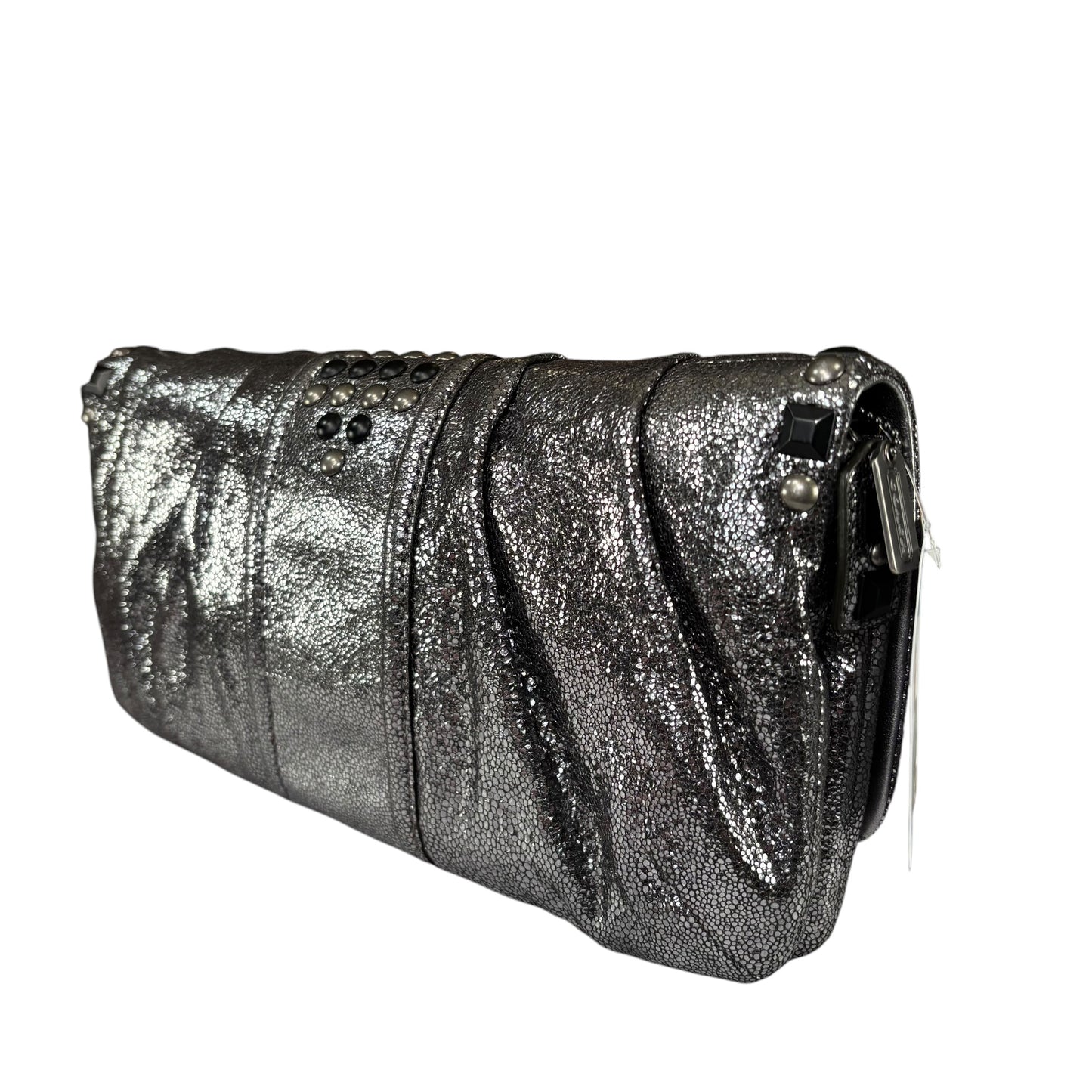 Coach Metallic Studded Gunmetal XL Kristian Leather Clutch