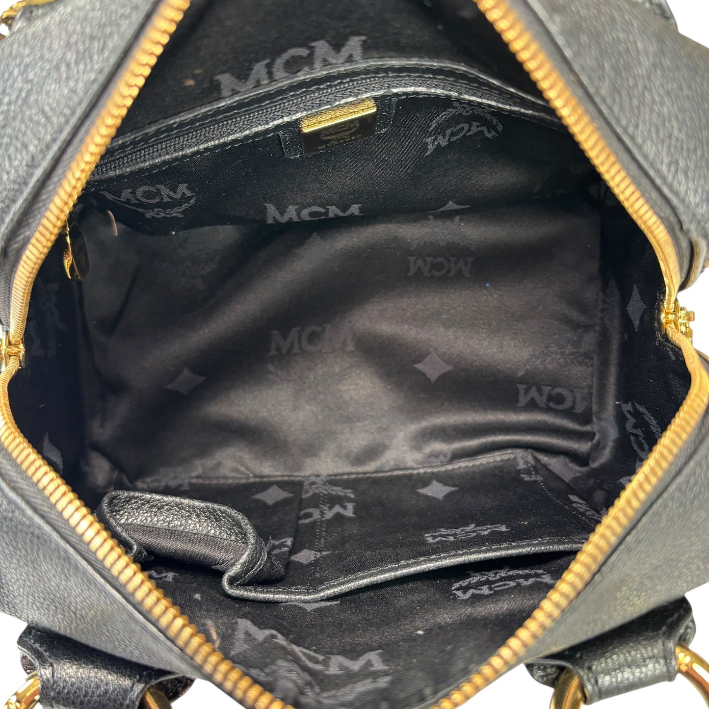 MCM Viestos GHW Black Mini Boston Studded Zip Purse 9”