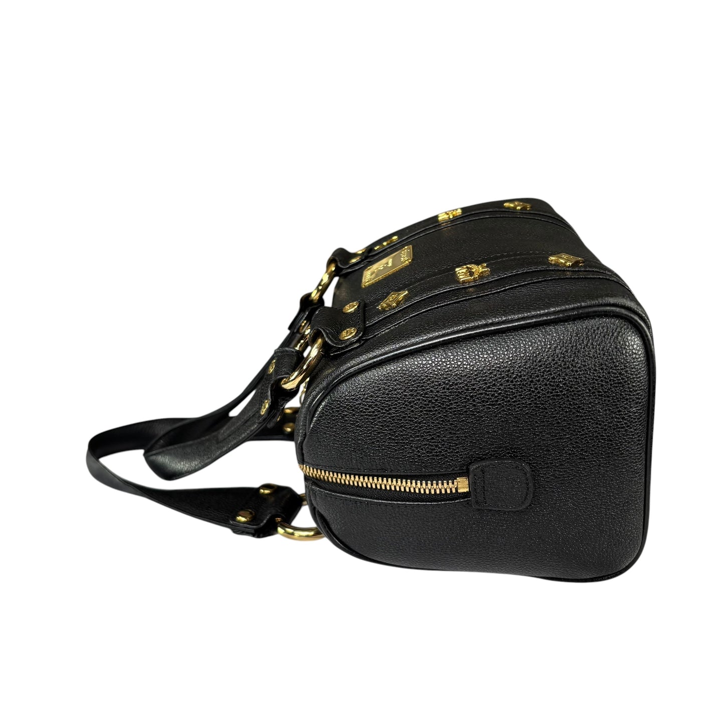 MCM Viestos GHW Black Mini Boston Studded Zip Purse 9”