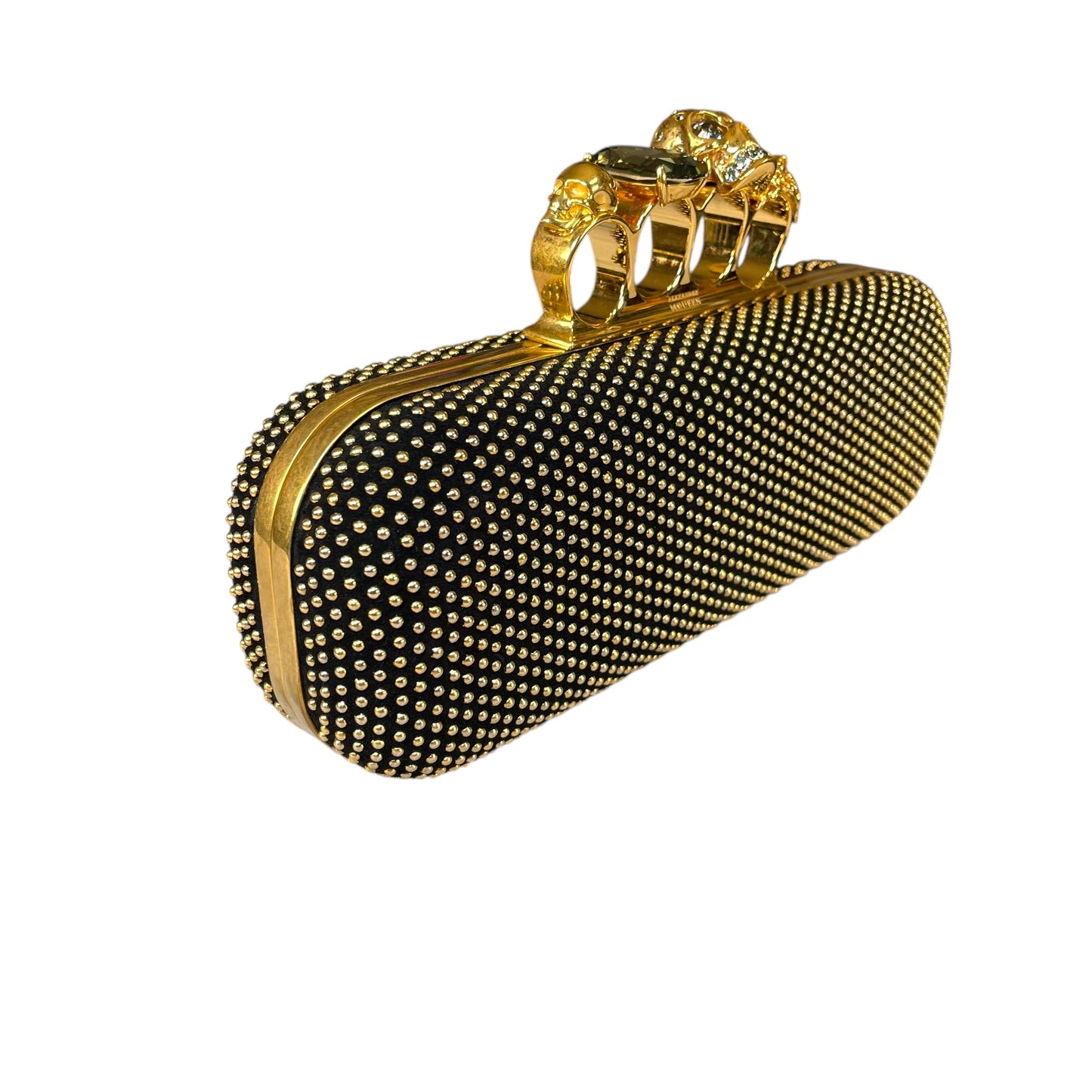 Alexander McQueen Crystal Studded Knuckle Clutch Skull Ring Blue Stone Bag