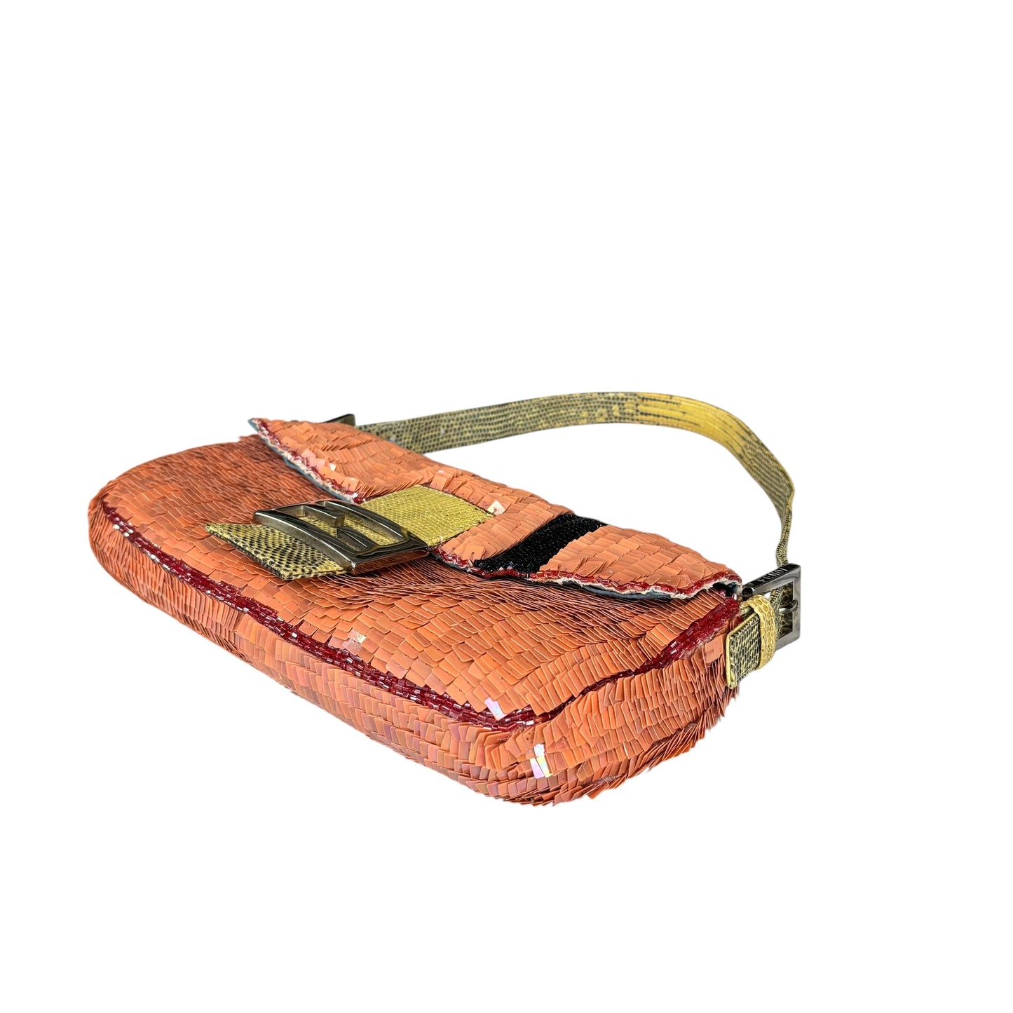 Fendi Y2K Baguette Coral Sequin Shoulder Purse