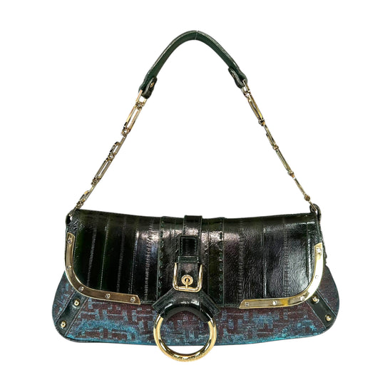 Dolce & Gabbana D-Ring Eel Skin Green / Gold Hologlyphic Canvas Shoulder Purse