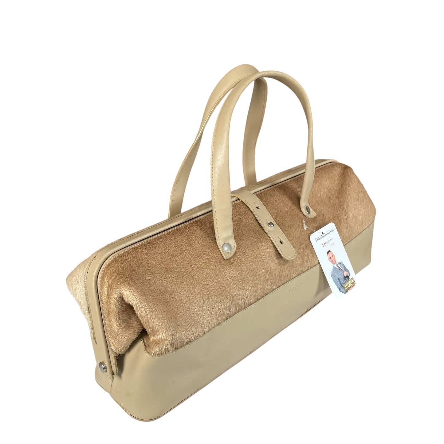 Furla Pony Hair Doctor Bag Tan Calf Hair Leather Satchel 17” Large Italy