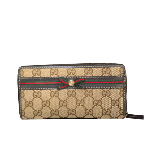 Gucci GG Mayfair Zip Around Wallet Brown Canvas Web Stripe Long Wallet