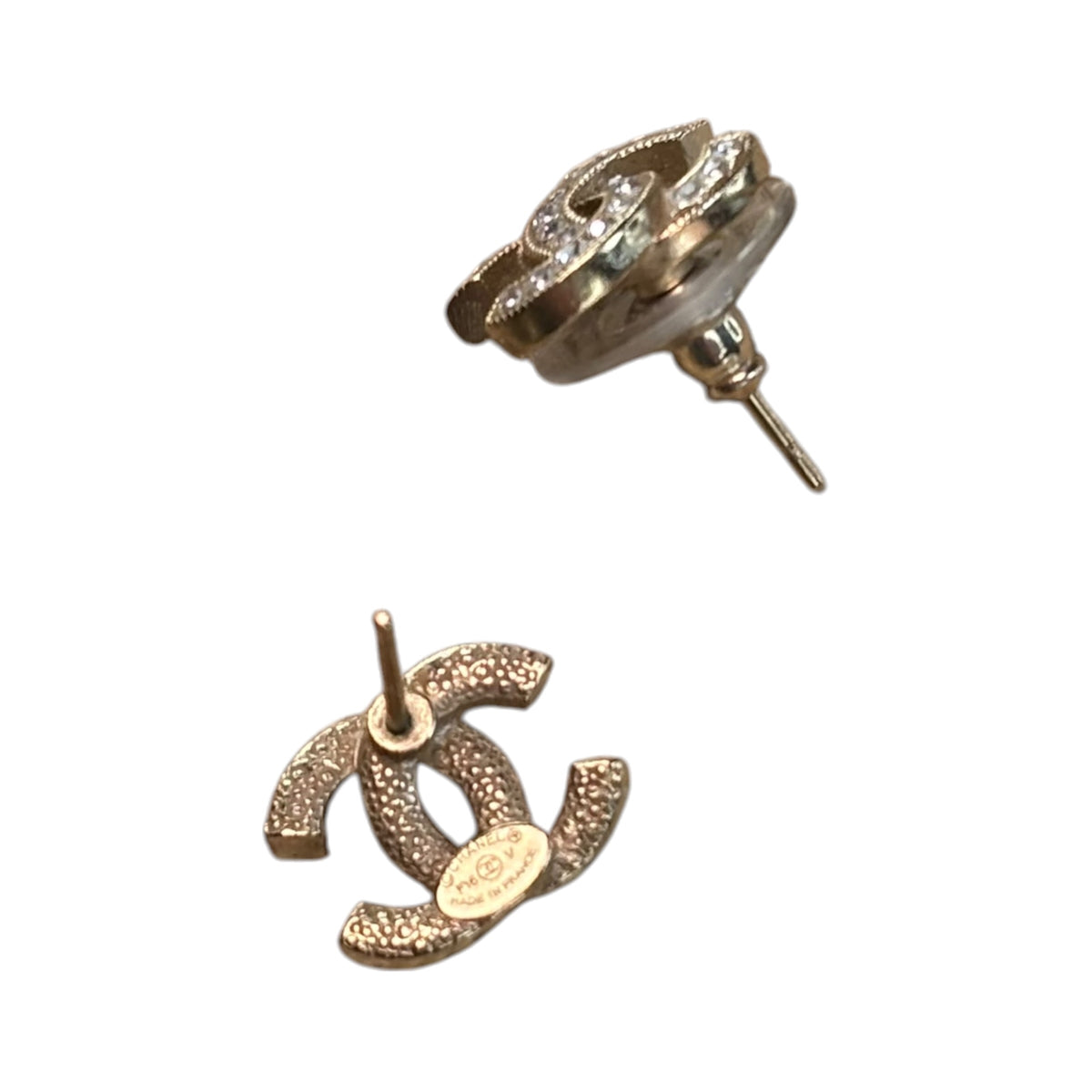 Chanel CC Rhinestone Crystal GHW Pierced Earrings