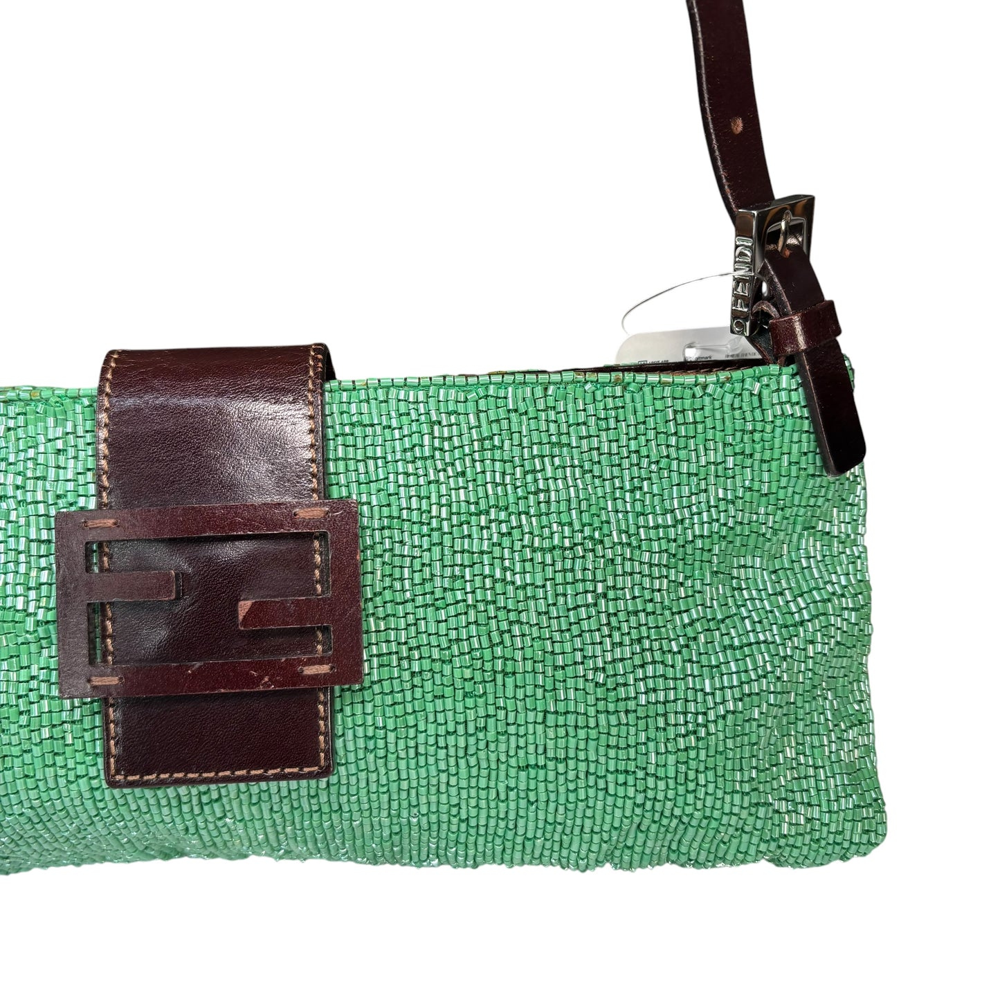 Fendi Y2K Slim Baguette Green Beaded Shoulder Purse