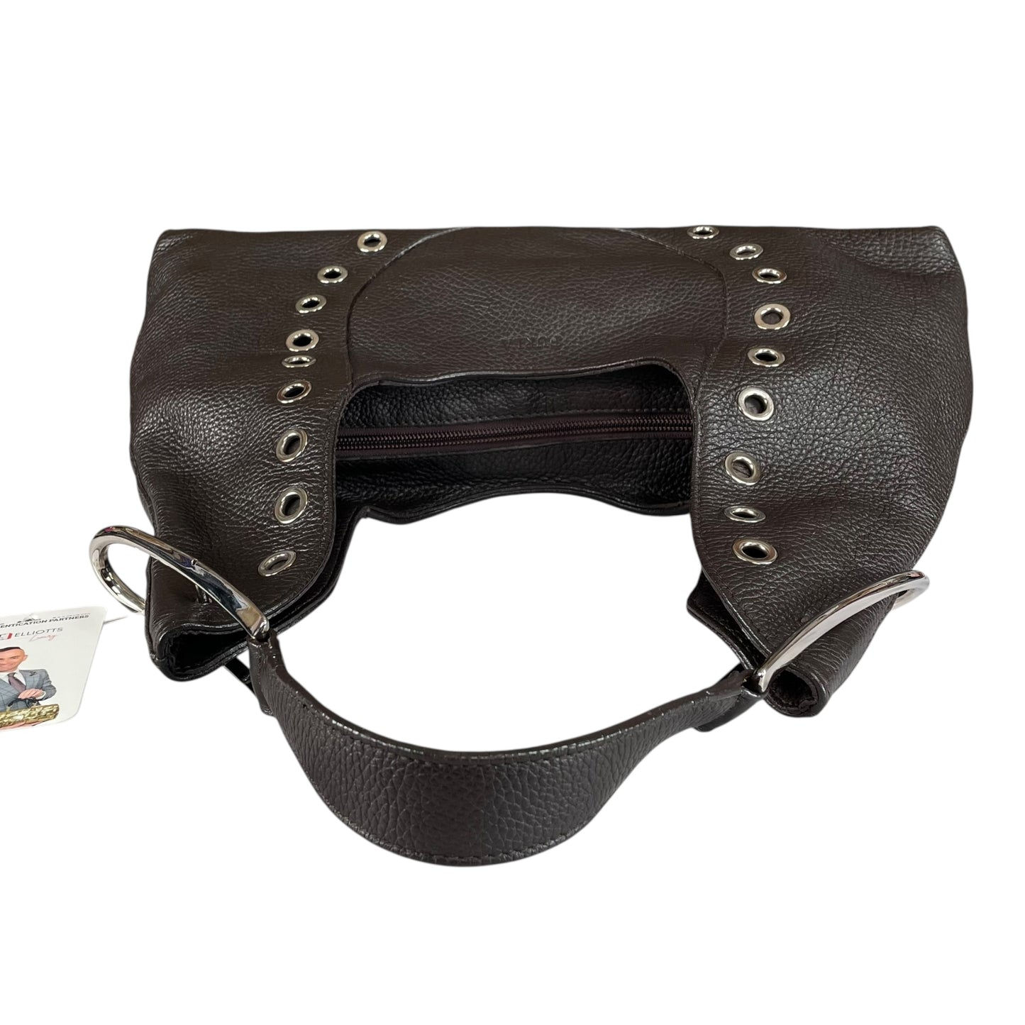 Furla Brown Pebbled Leather Hobo Bag SHW Double Sided Eyelet Deep D Shoulder Bag