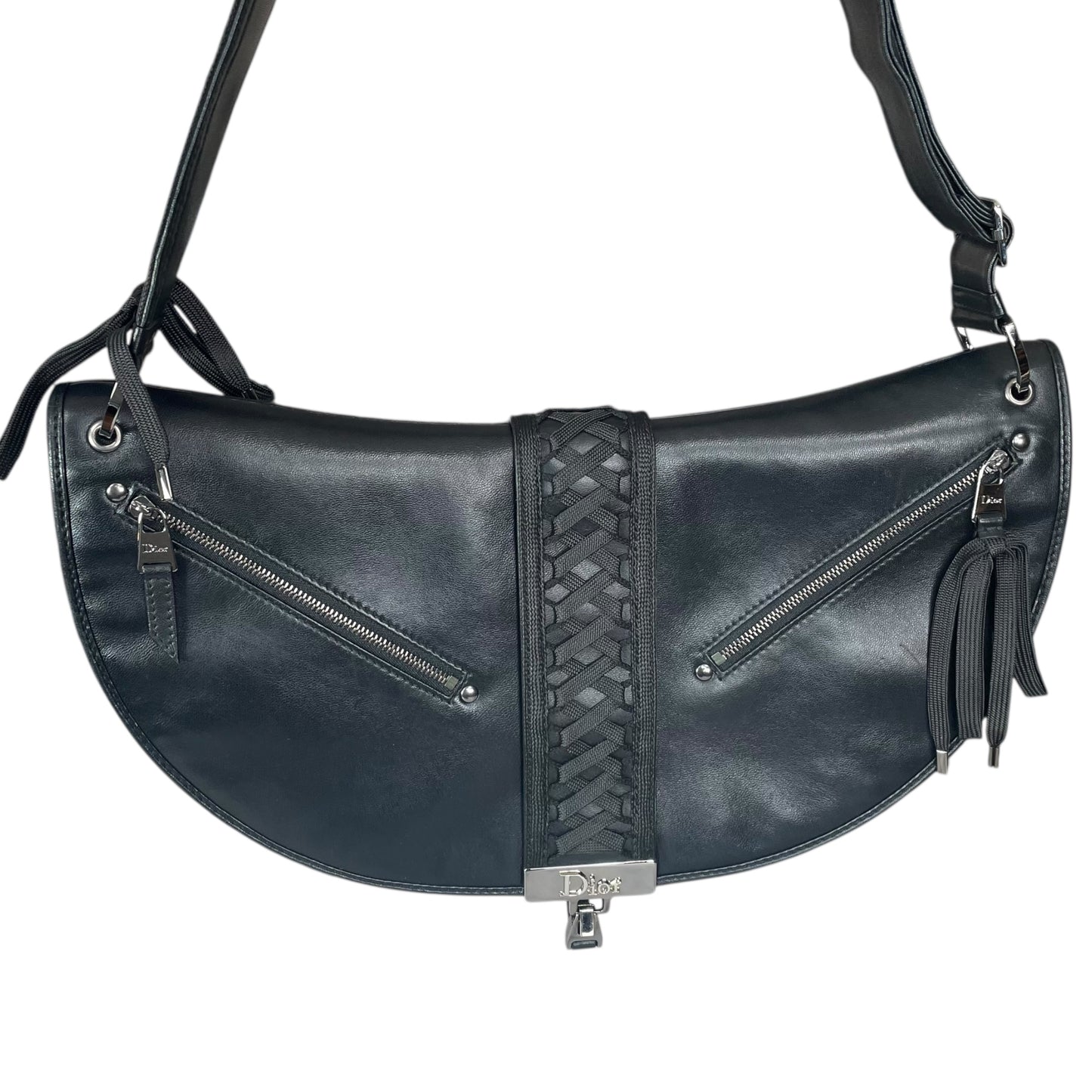 Christian Dior Admit It Corset Black Leather 2-Way SHW Shoulder Crossbody Purse
