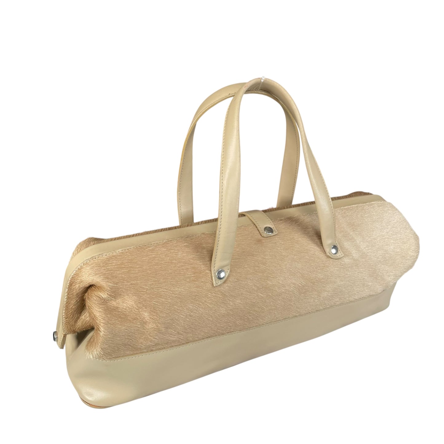 Furla Pony Hair Doctor Bag Tan Calf Hair Leather Satchel 17” Large Italy