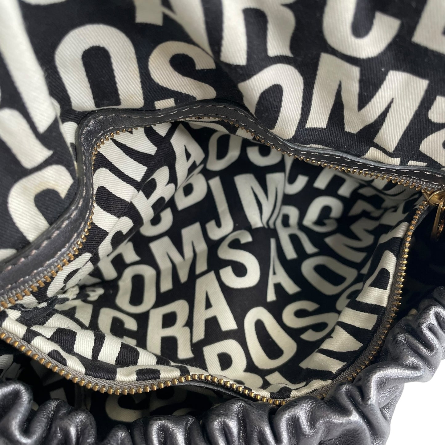 Marc Jacobs Linda Metallic Grey GHW Mono Leather Cinched Shoulder Purse