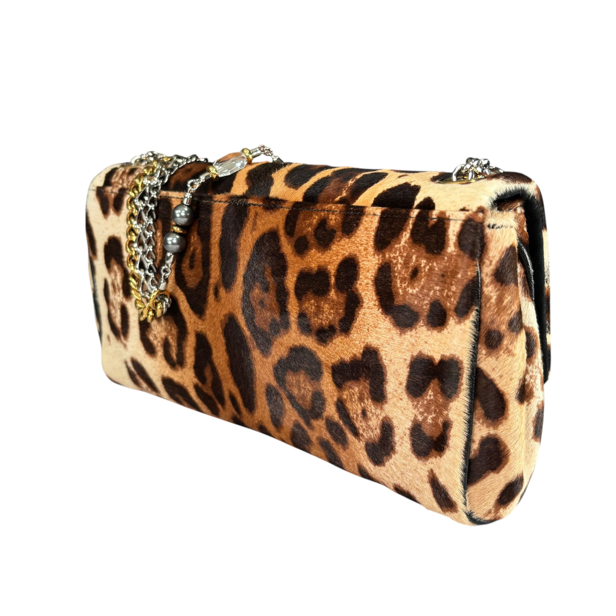 Dolce Gabbana Leopard Hair Calf Flap Chain Shoulder Purse