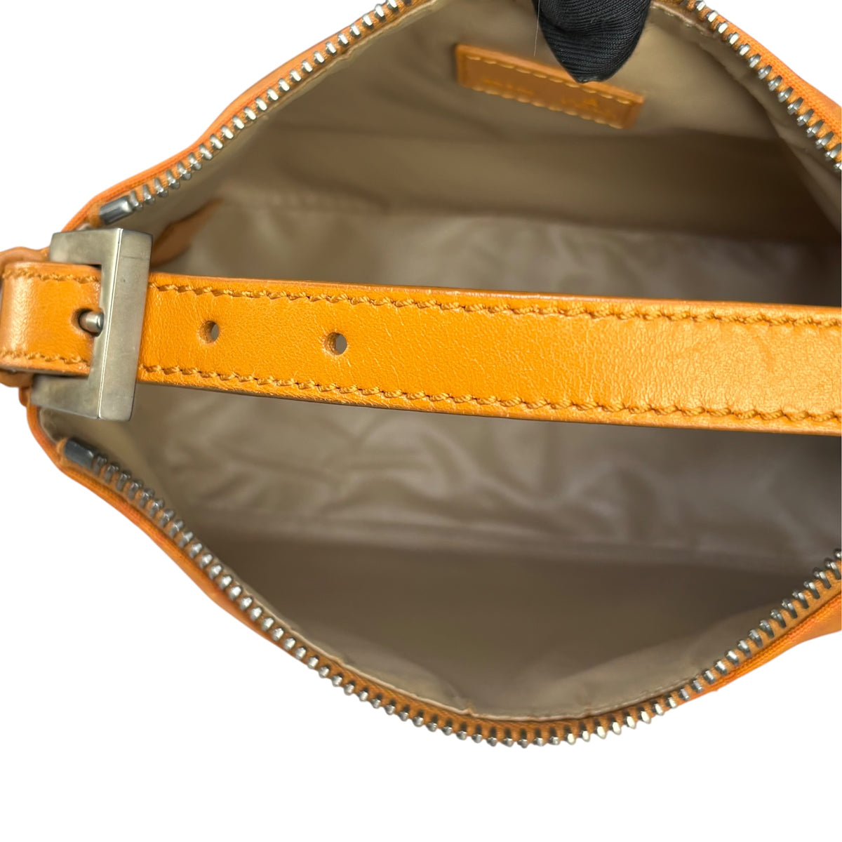 Fendi Y2K Mini Orange Brushed Nickel HW Canvas Zip Pouchette
