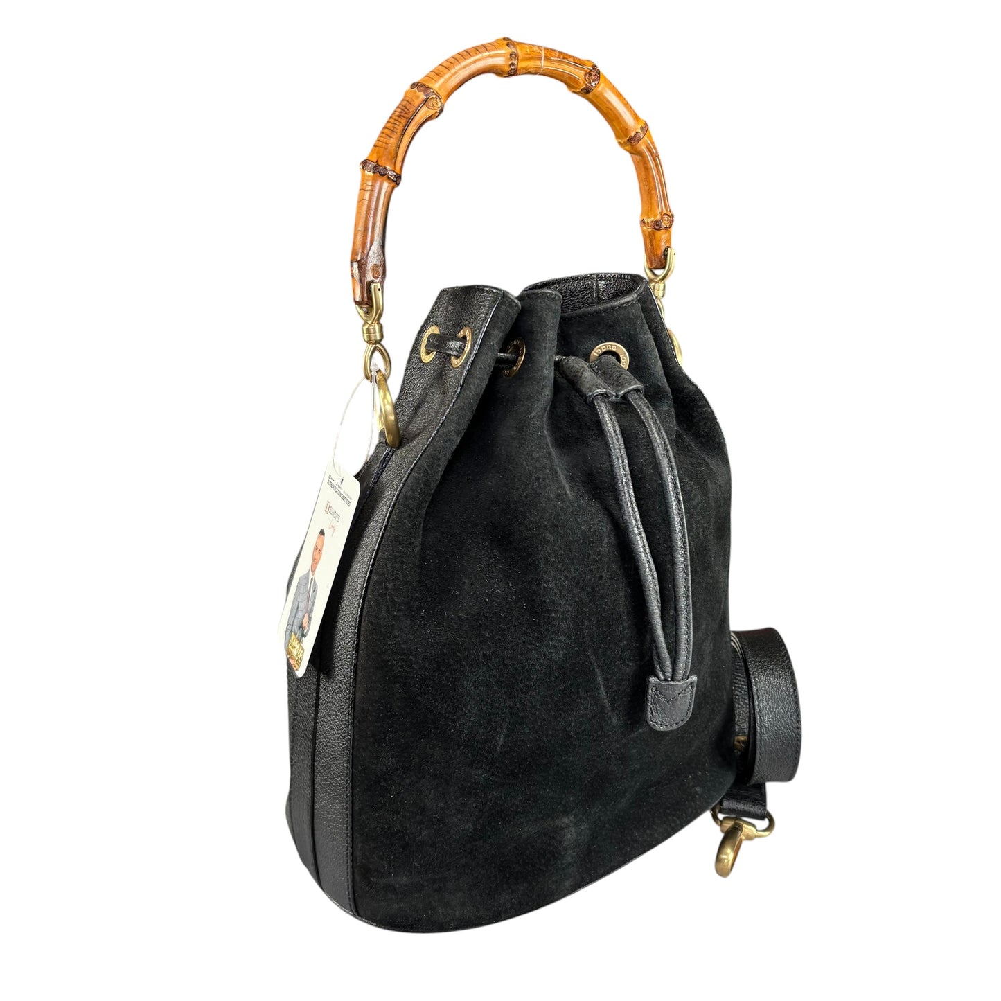 Gucci Bamboo Black Leather Suede Bucket Shoulder Bag