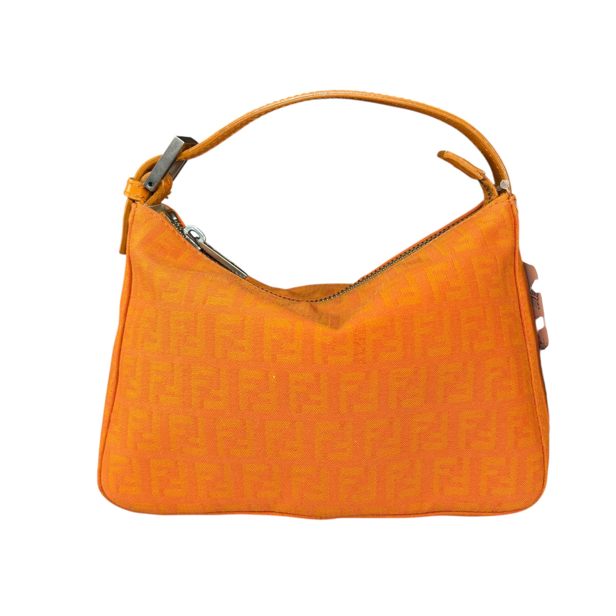 Fendi Y2K Mini Orange Brushed Nickel HW Canvas Zip Pouchette