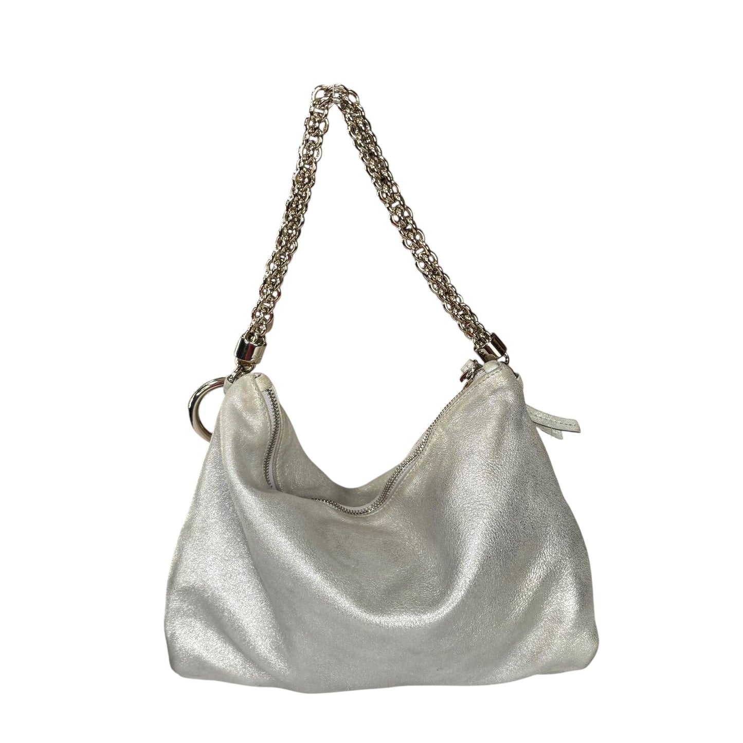 Jimmy Choo Mini Callie Silver Metallic Sueded Leather Purse