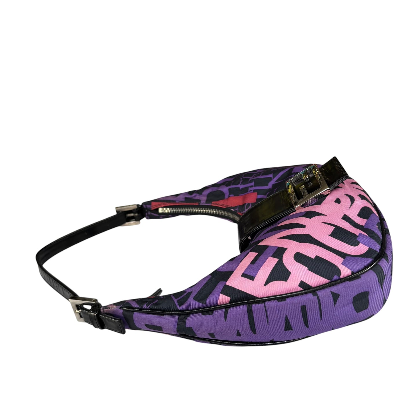 Fendi Y2K Baguette Crescent Graffiti Purple Pink Canvas Patent Leather Purse