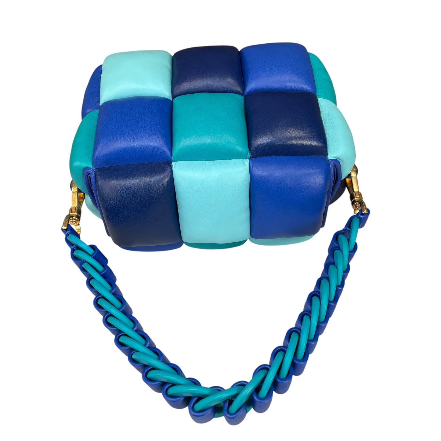 Kate Spade Boxxy 3D Puffer Leather Bag Blue Multi Color 2-Way Purse