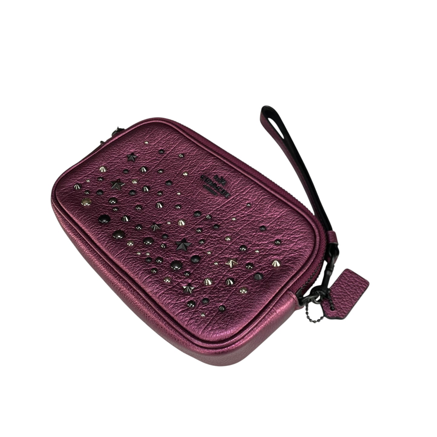 Coach Metallic Star Studded Double Purple Gumetal 2-Way Crossbody Wristlet
