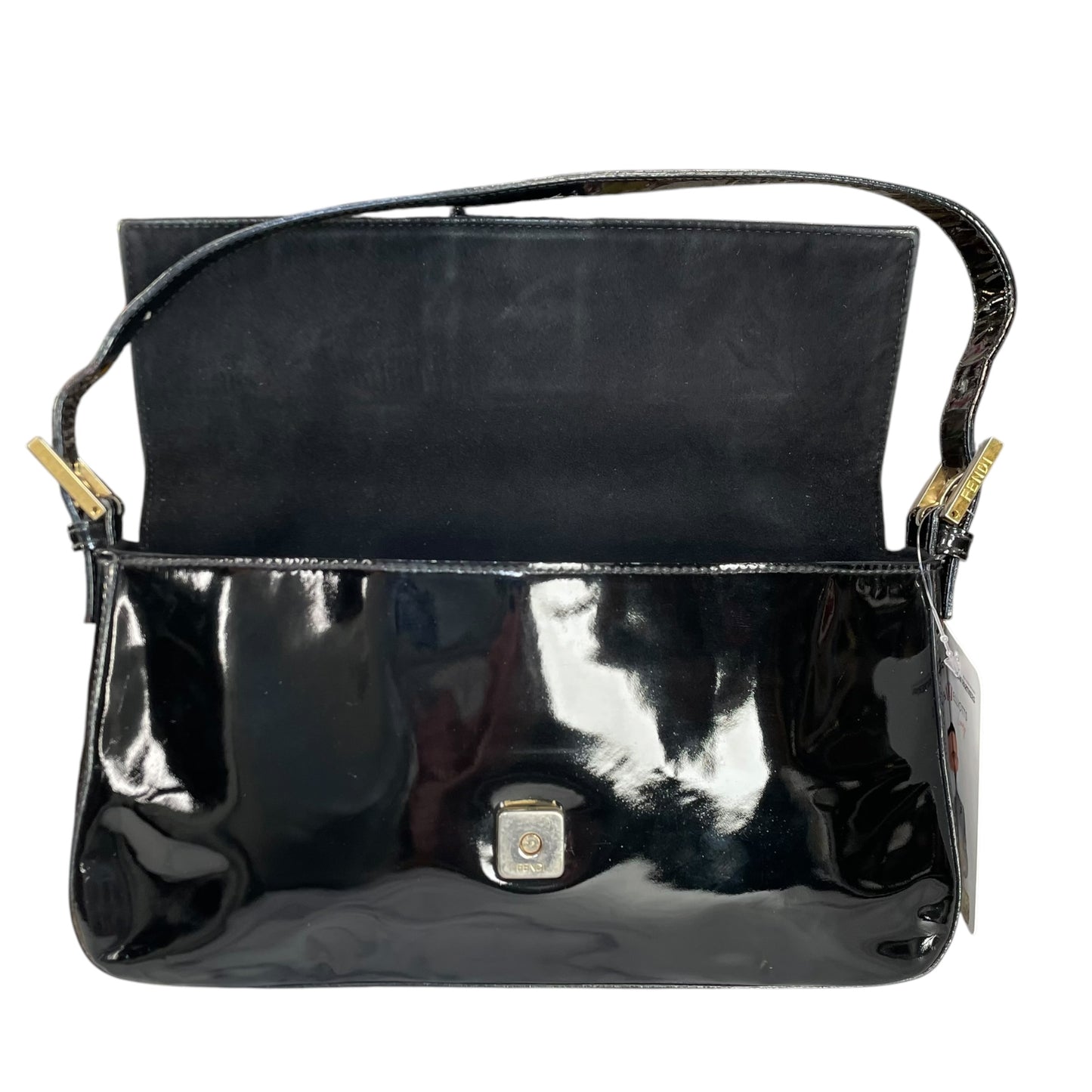 Fendi Baguette Black Patent Leather Two Tone HW Shoulder Purse