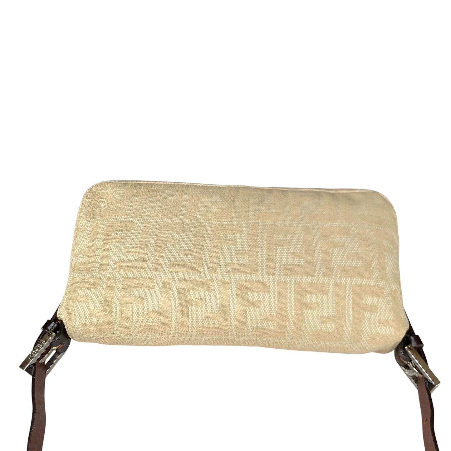 Fendi Baguette Y2K Zucca Monogram Cream Brown Fabric Leather Shoulder Purse