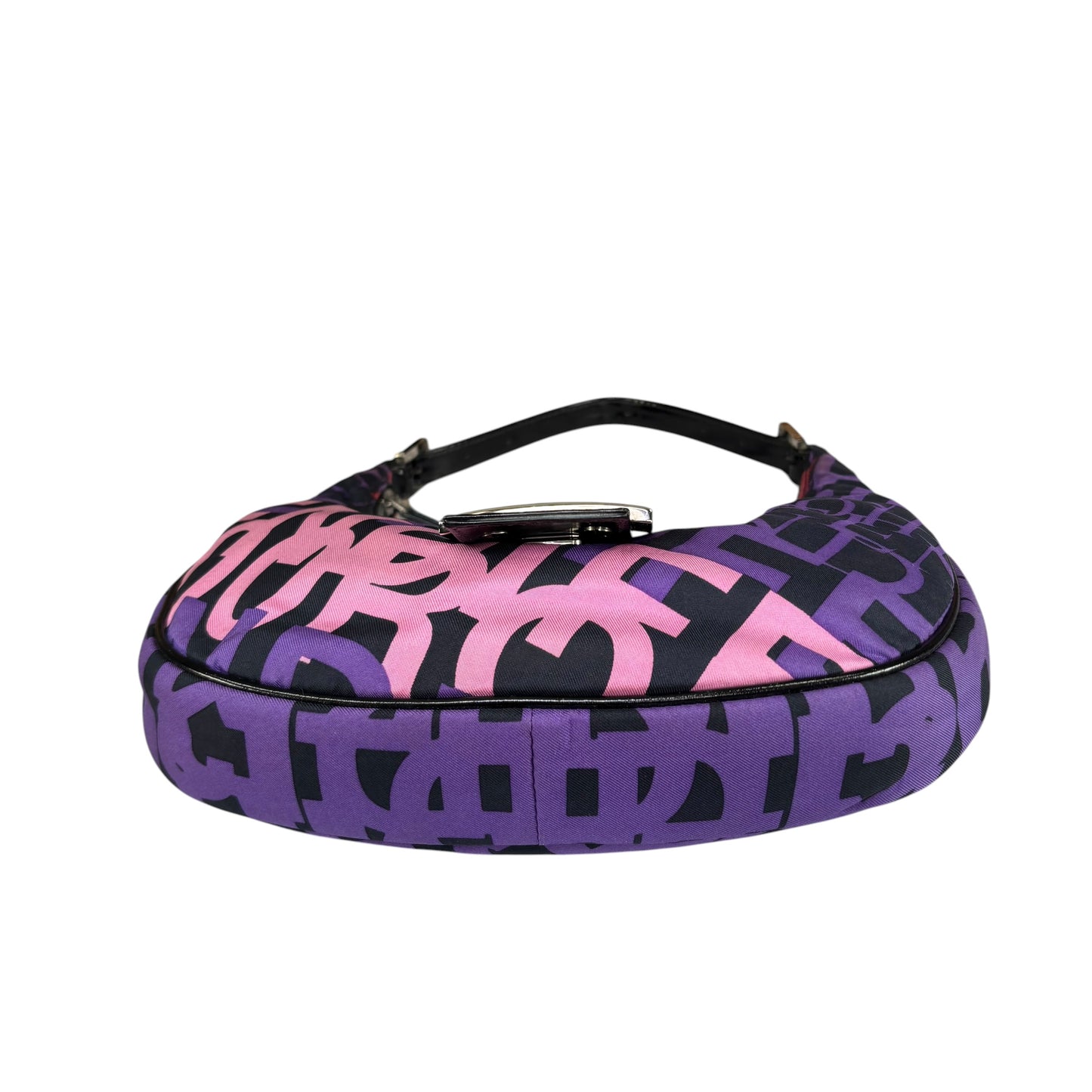 Fendi Y2K Baguette Crescent Graffiti Purple Pink Canvas Patent Leather Purse