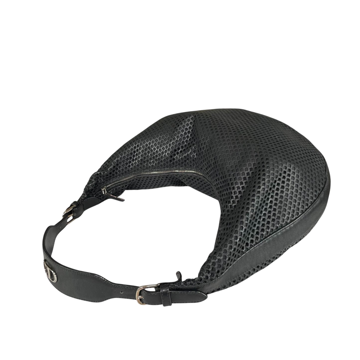 Christian Dior Y2K Perforated Leather Black CD Logo Shoulder Hobo bag Purse