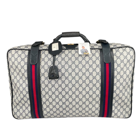 Gucci GG Supreme Navy Canvas Leather Medium Luggage Travel Case