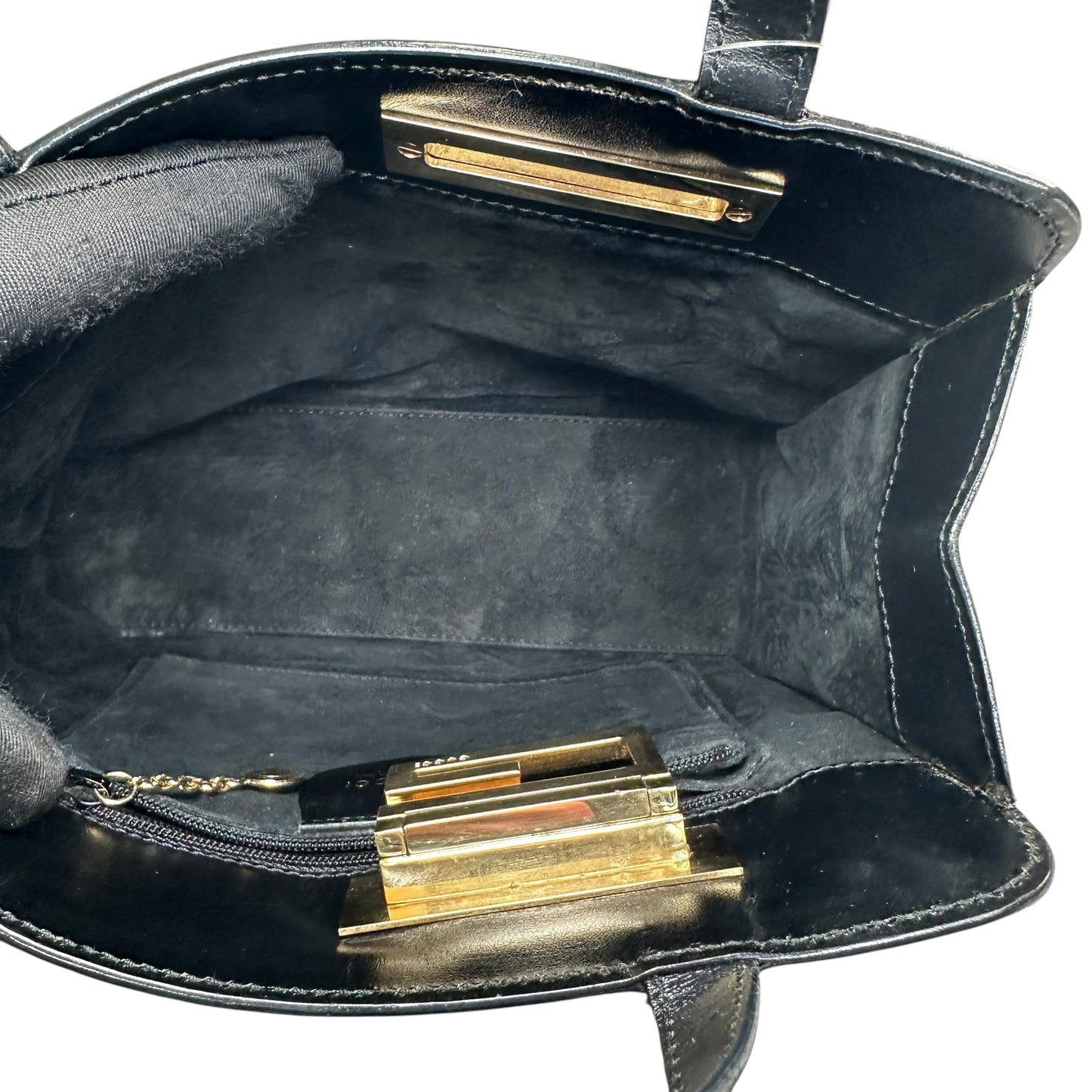 Gucci G Black Suede. Leather GHW Mini Tilt-Lock Top Purse