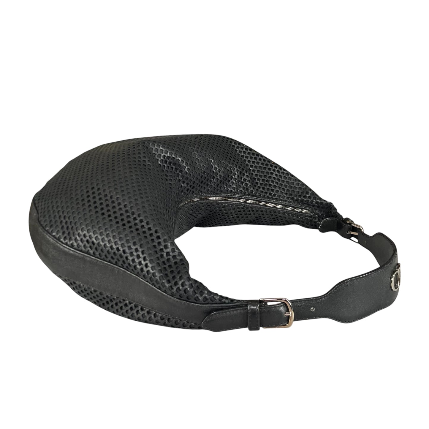 Christian Dior Y2K Perforated Leather Black CD Logo Shoulder Hobo bag Purse
