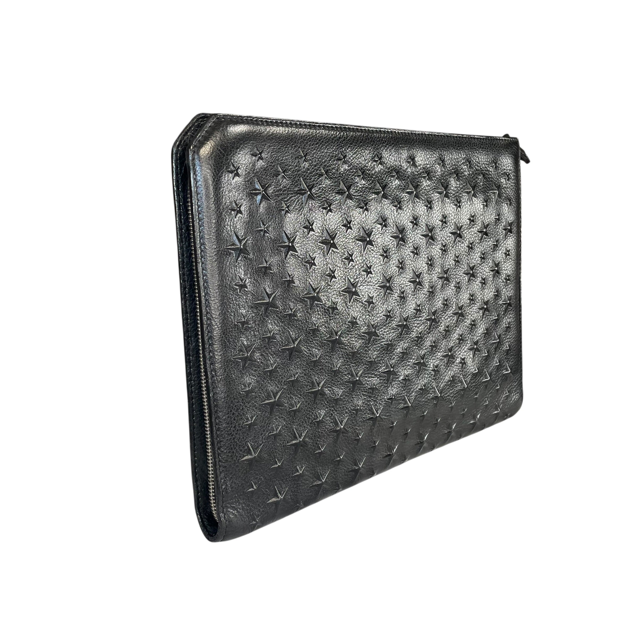 Jimmy Choo Derek XL Black Stars-All-Over Embossed Leather