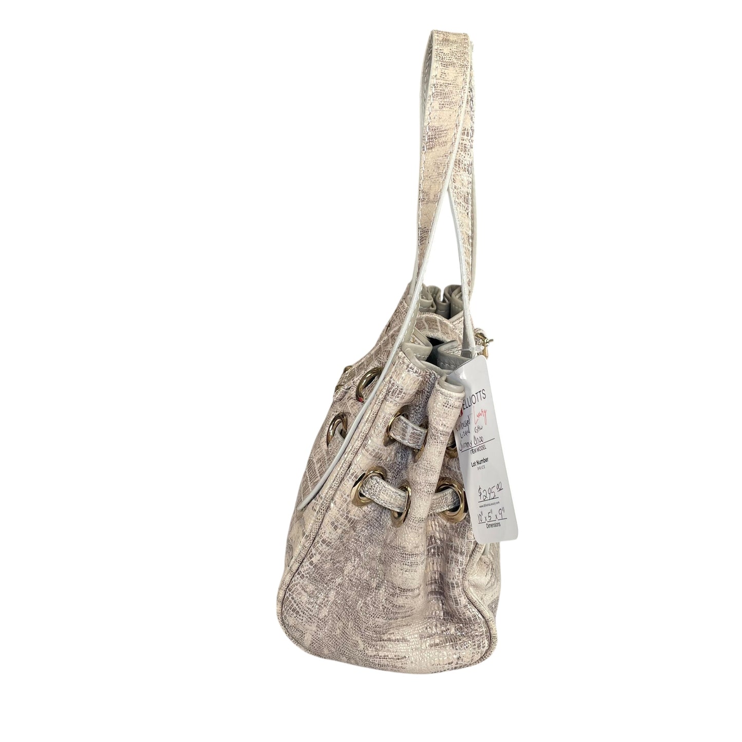 Jimmy Choo Ramona Lizard Embossed Leather Bag Creme / Gold HW Shoulder Purse