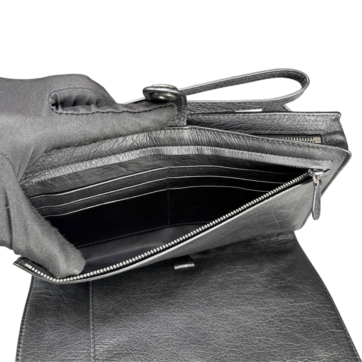Bottega Veneta Ostrich Black Leather Organizer Snap Clutch Zip