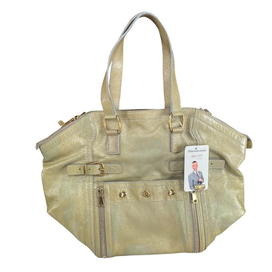YSL Cassandra Green Patent Leather GHW Bucket Flat Downtown Tote