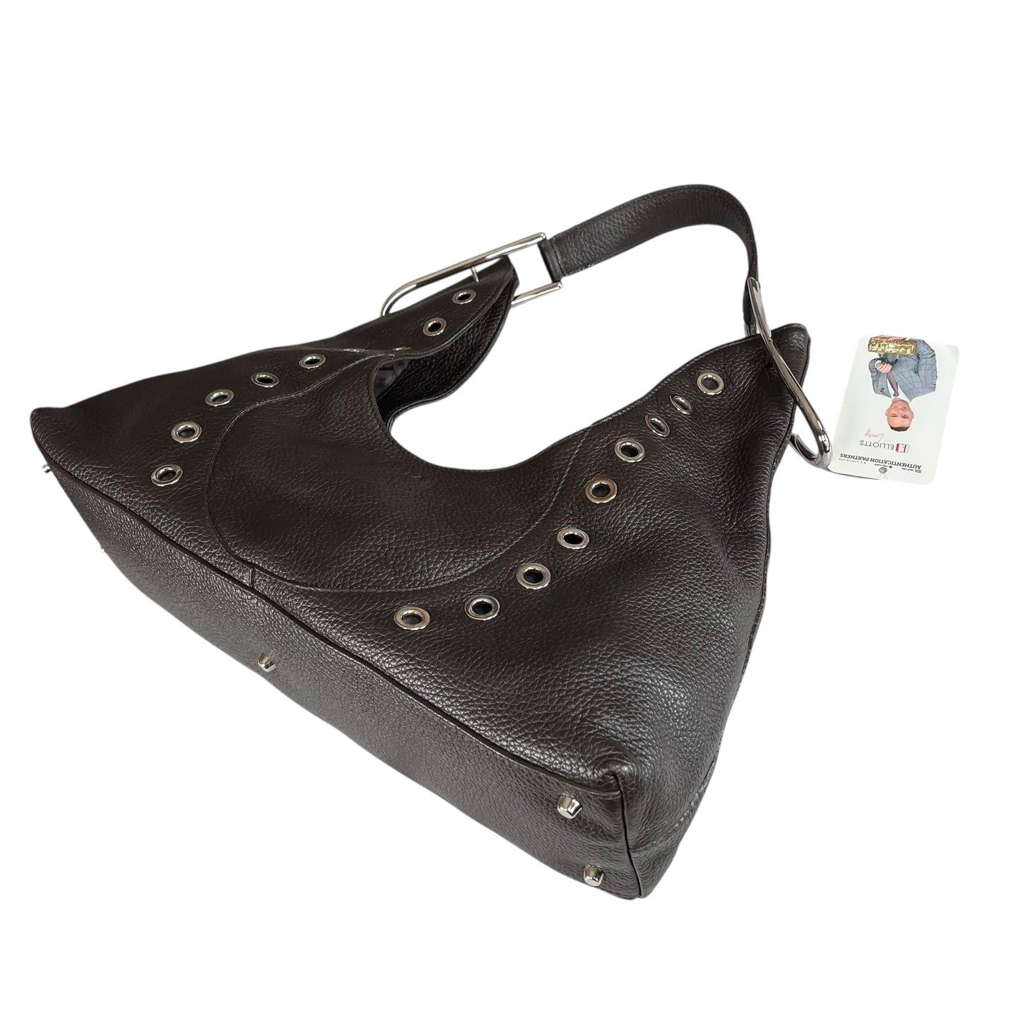 Furla Brown Pebbled Leather Hobo Bag SHW Double Sided Eyelet Deep D Shoulder Bag