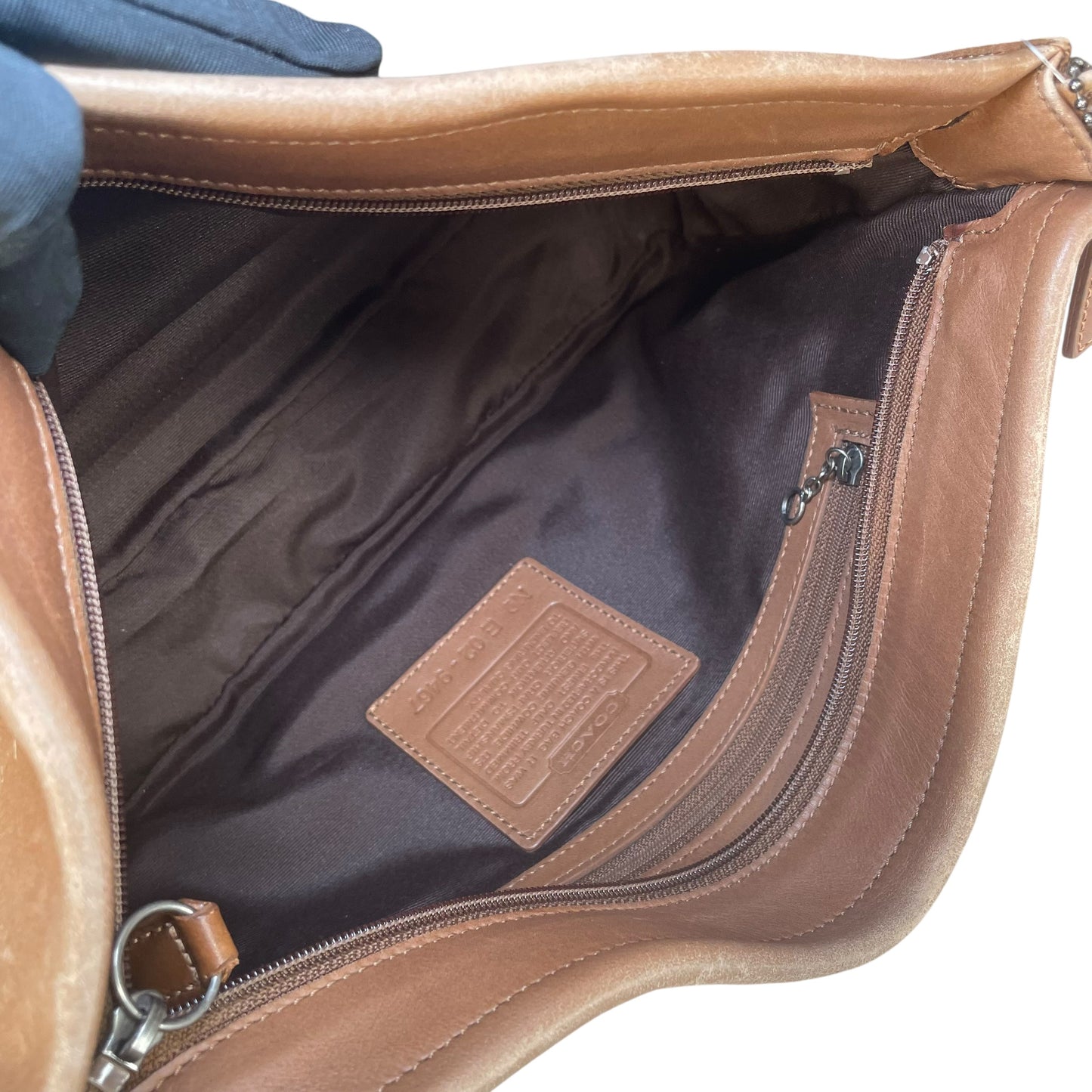 Coach Whitney Brown Distressed Leather 9467 Zip Stitch Trim Y2K Shoulder Bag