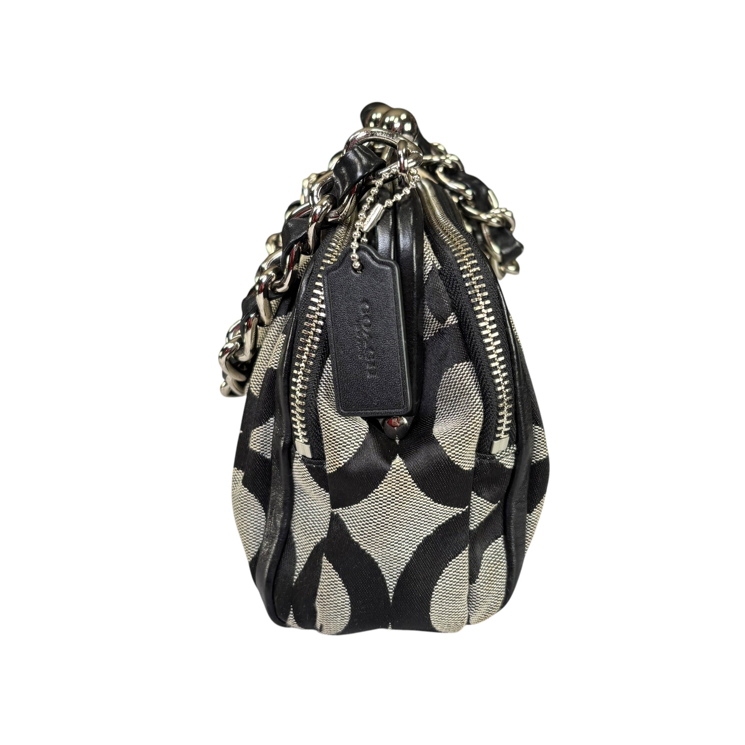 Coach Y2K Opti C Canvas Leather Kiss-Lock Black SHW Chain Shoulder