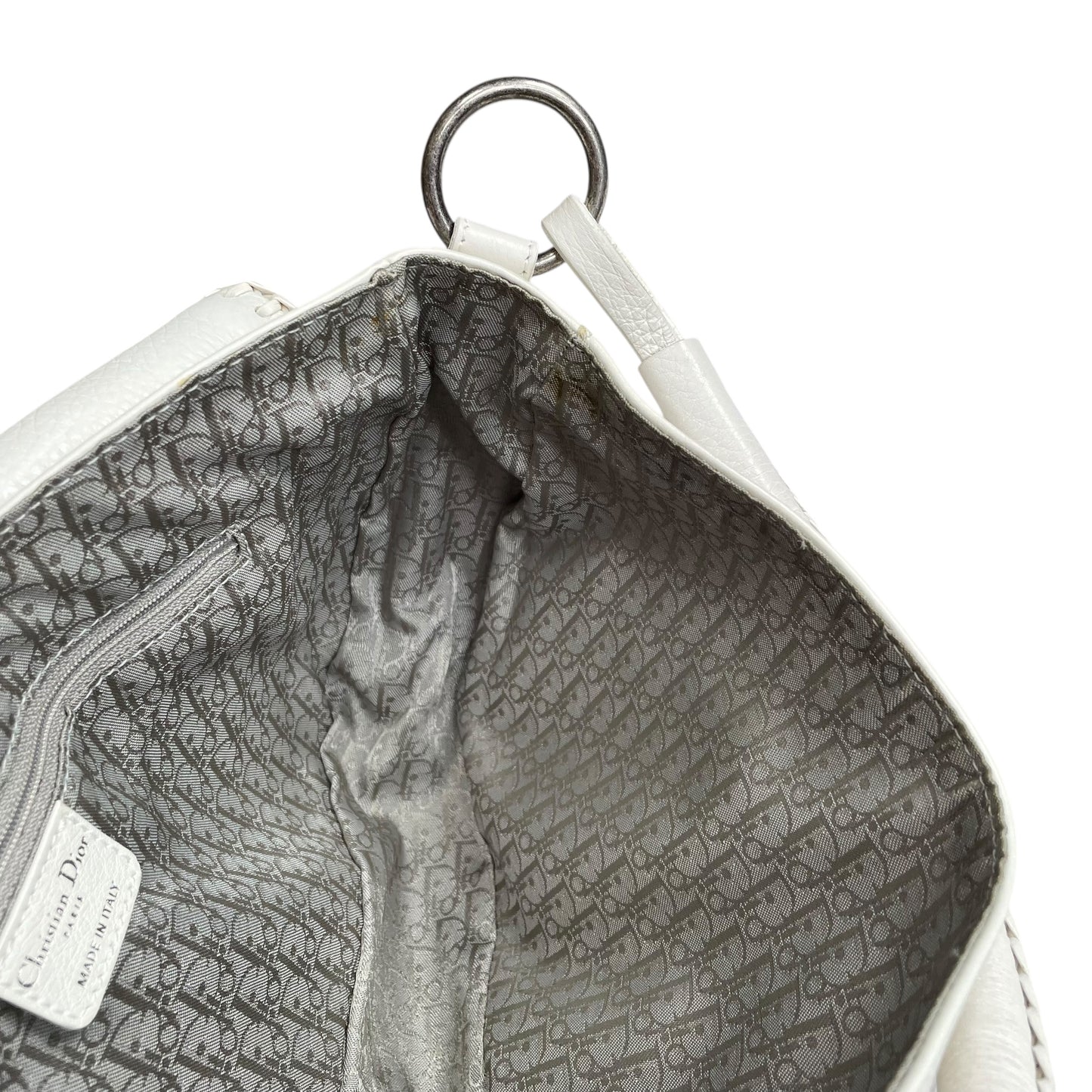 Christian Dior White Gaucho Large Y2K Top Handle Single Flap Shoulder Purse