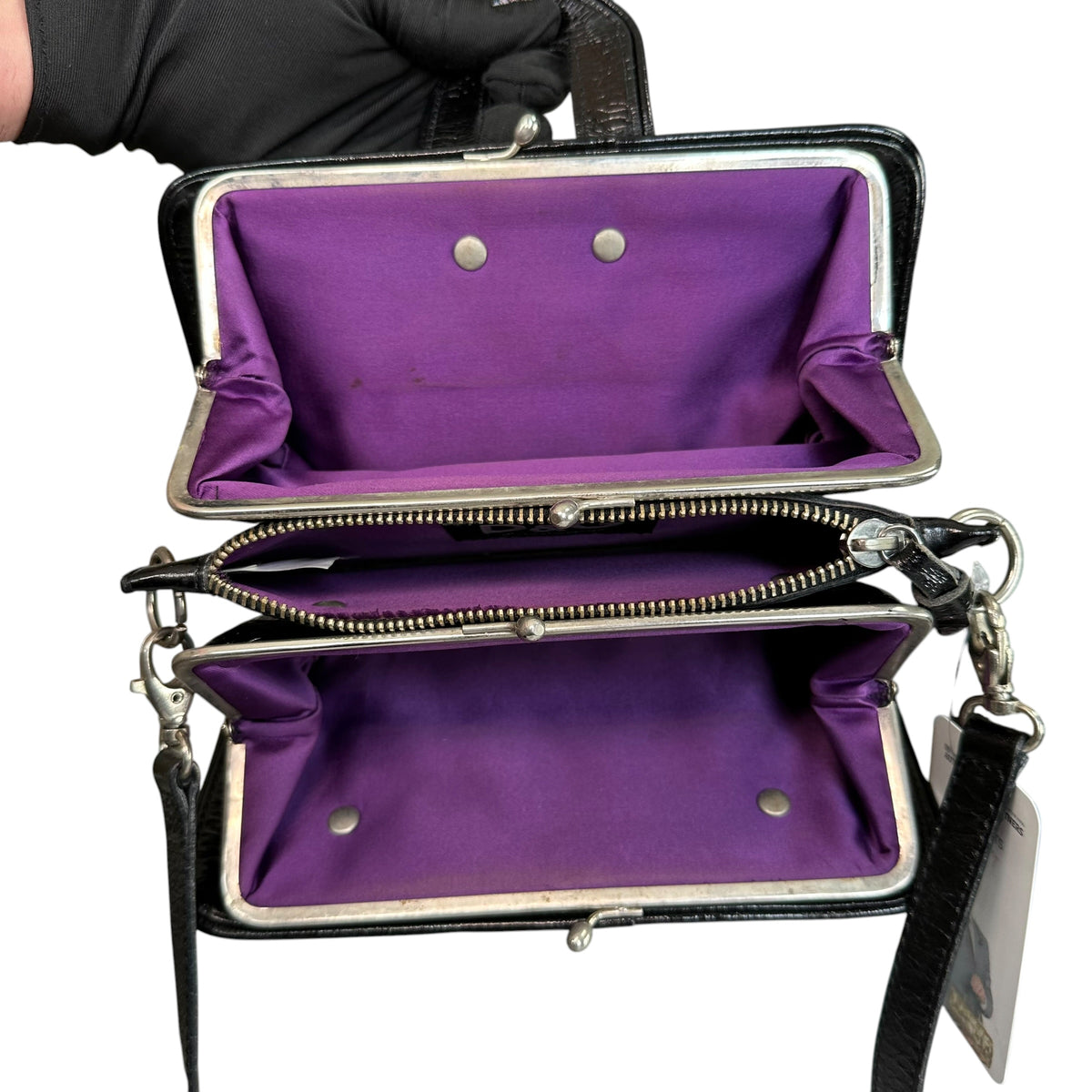D & G Dolce Gabbana Mini Black Patent Baguette SHW Purse