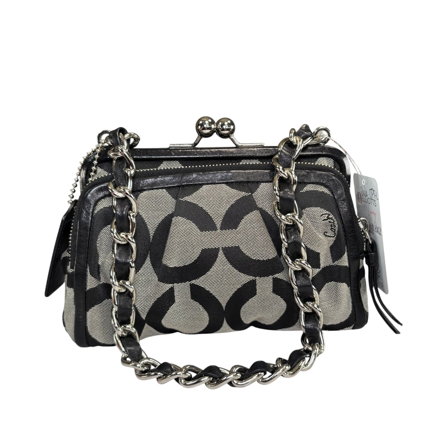Coach Y2K Opti C Canvas Leather Kiss-Lock Black SHW Chain Shoulder Purse