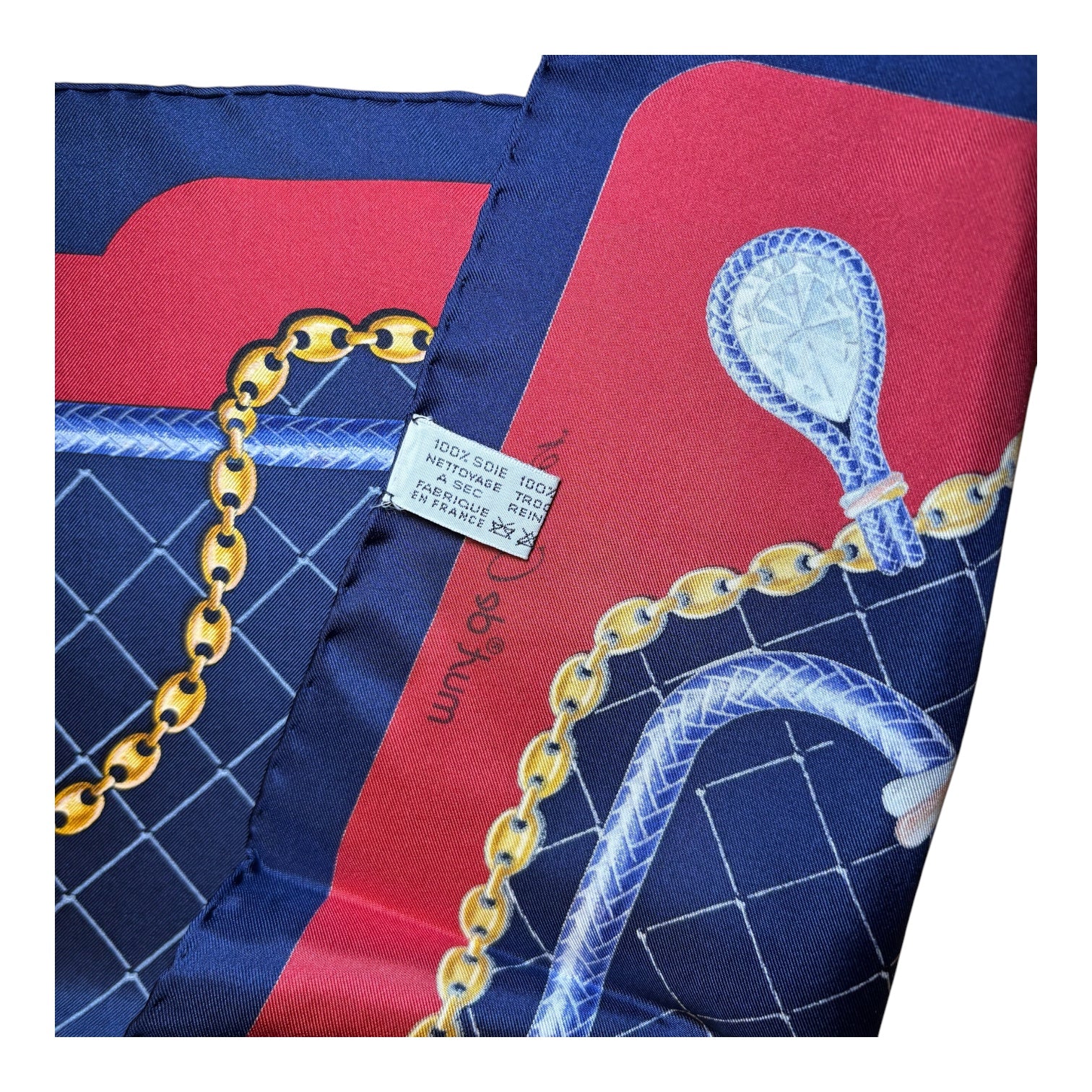 Cartier Must de Cartier Silk Scarf 33” x 33” Chain & Pear Diamond