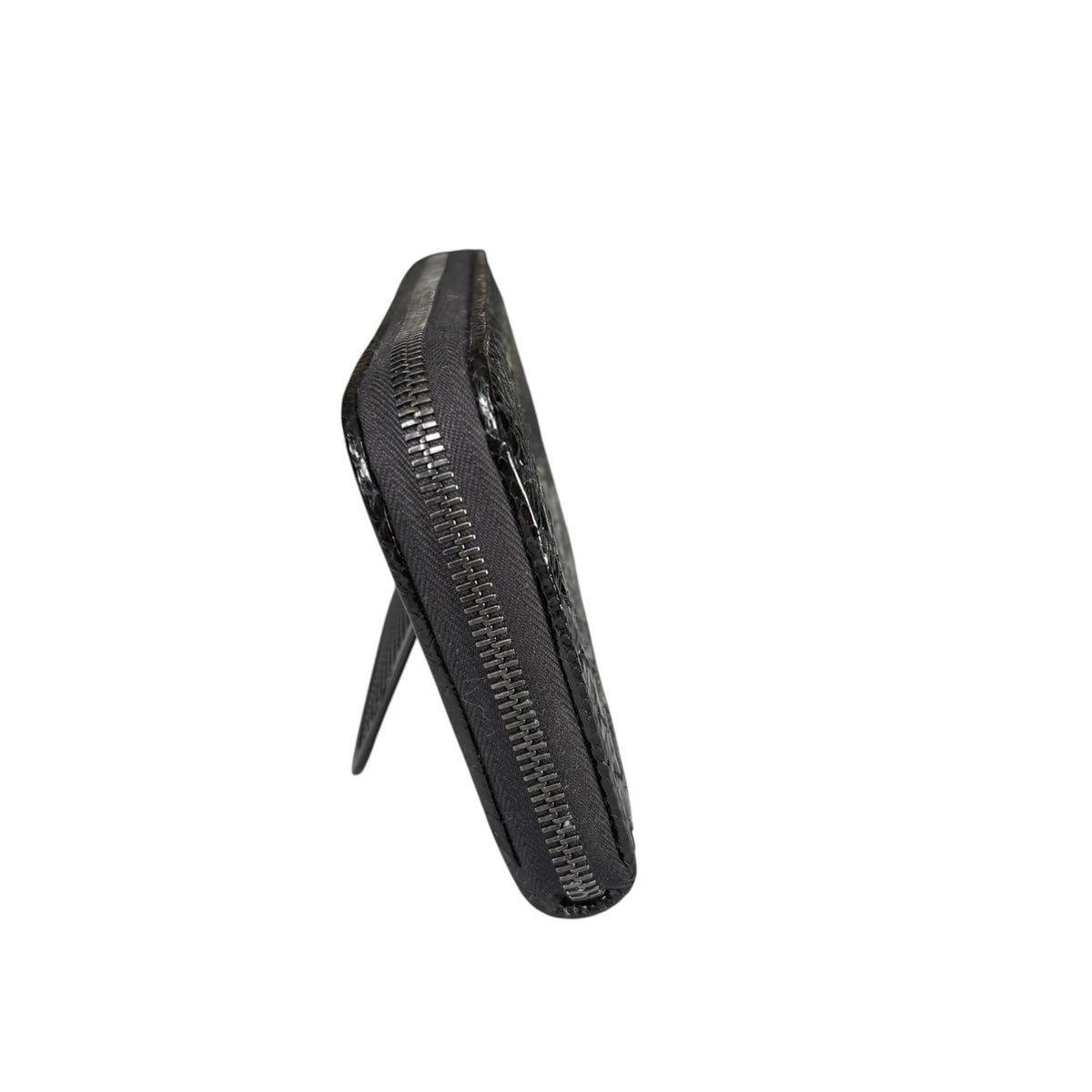 Bottega Veneta Black Python Embossed Patent Leather Long Zip Around Wallet