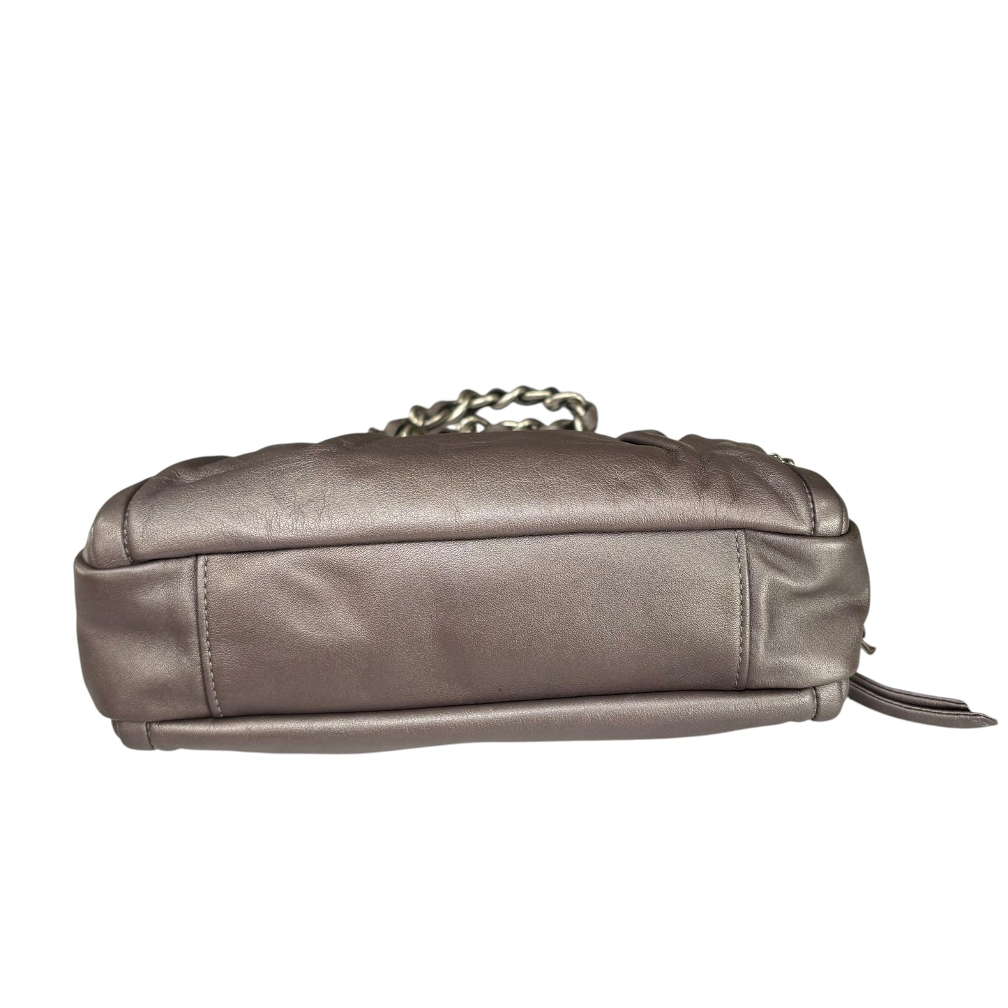 Coach Y2K Parker Gray Metallic Nickel HW Chain Kiss-Lock Leather Shoulder Purse