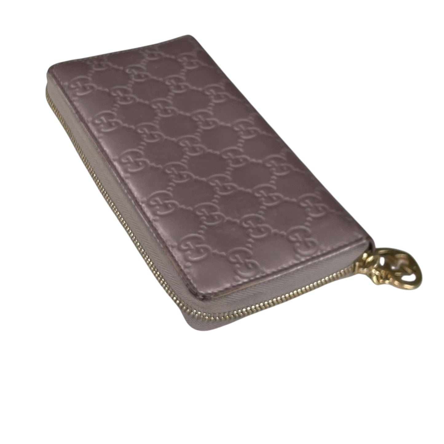 Gucci Guccissima GHW Metallic Lilac Zip Around Wallet GG Embossed Leather